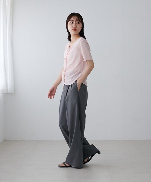 DISCOAT（ディスコート）の「シアーワッフルフロントギャザーTシャツ（Tシャツ/カットソー・レディース・ピンク/ネイビー/ホワイト/オフホワイト・FREE）」の9枚目の写真