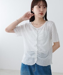 シアーワッフルフロントギャザーTシャツ