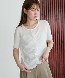 シアーワッフルフロントギャザーTシャツ