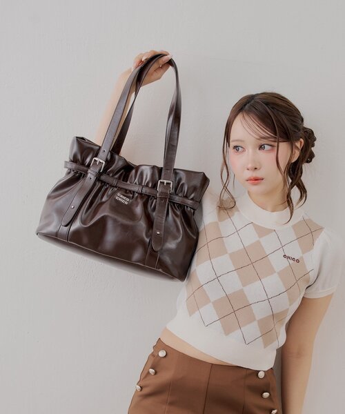Chico（チコ）の「ギャザーデザインベルトトートバッグ（トートバッグ・レディース・ブルー/アイボリー/ブラウン/ブラック・FREE）」の9枚目の写真