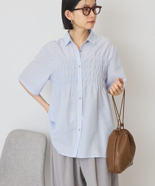 AMERICAN HOLIC(アメリカンホリック)の「シャーリング半袖シャツ(シャツ/ブラウス・レディース・ブルー/サックスブルー/ライトグレー・L/M)」の14枚目の写真