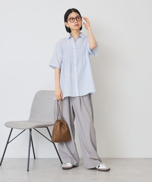 AMERICAN HOLIC(アメリカンホリック)の「シャーリング半袖シャツ(シャツ/ブラウス・レディース・ブルー/サックスブルー/ライトグレー・L/M)」の19枚目の写真