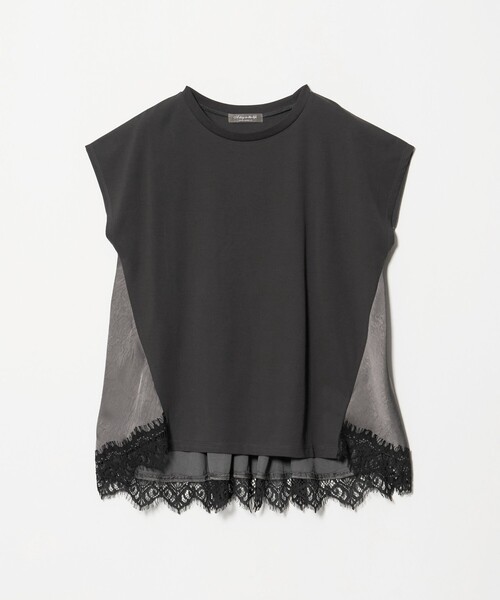 A DAY IN THE LIFE UNITED ARROWS(アデイインザライフユナイテッドアローズ)の「カット×サテン ヘムフレア レースカットソー ブラック&グレー <A DAY IN THE LIFE>(Tシャツ/カットソー・レディース・ブラック/ダークグレー・FREE)」の2枚目の写真