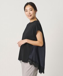 カット×サテン ヘムフレア レースカットソー ブラック&グレー <A DAY IN THE LIFE>