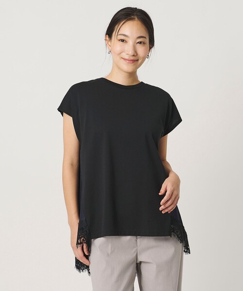 A DAY IN THE LIFE UNITED ARROWS(アデイインザライフユナイテッドアローズ)の「カット×サテン ヘムフレア レースカットソー ブラック&グレー <A DAY IN THE LIFE>(Tシャツ/カットソー・レディース・ブラック/ダークグレー・FREE)」の3枚目の写真