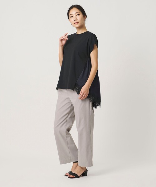 A DAY IN THE LIFE UNITED ARROWS(アデイインザライフユナイテッドアローズ)の「カット×サテン ヘムフレア レースカットソー ブラック&グレー <A DAY IN THE LIFE>(Tシャツ/カットソー・レディース・ブラック/ダークグレー・FREE)」の4枚目の写真