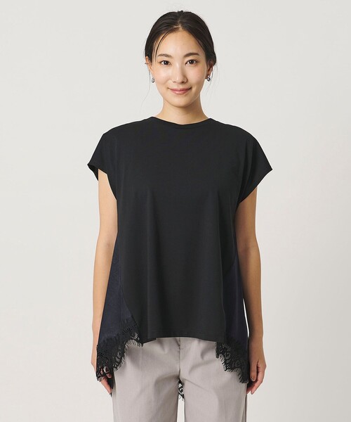 A DAY IN THE LIFE UNITED ARROWS(アデイインザライフユナイテッドアローズ)の「カット×サテン ヘムフレア レースカットソー ブラック&グレー <A DAY IN THE LIFE>(Tシャツ/カットソー・レディース・ブラック/ダークグレー・FREE)」の5枚目の写真
