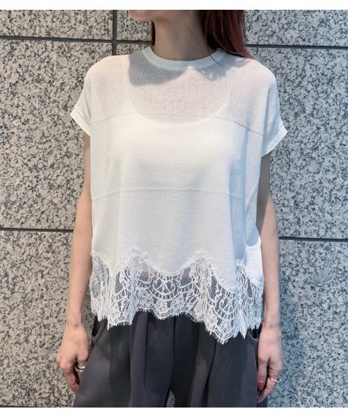 Desert Rose(デザートローズ)の「【MoNiLE/モニーレ】裾レースフレンチスリーブニット(ニット/セーター・レディース・ブラック/オフホワイト・FREE)」の1枚目の写真
