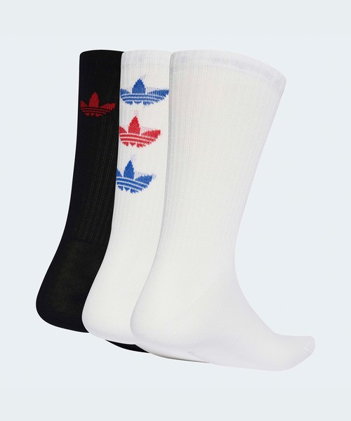 adidas(アディダス)の「adidas/アディダス HERI TREFOILS CREW SOCK トレフォイル クルーソックス 3足組 3足セット リブソックス クルー丈 ブランドロゴ メンズ レディース 2026年 夏 夏服(ソックス/靴下・メンズ・ホワイト/マルチ・S/M)」の6枚目の写真