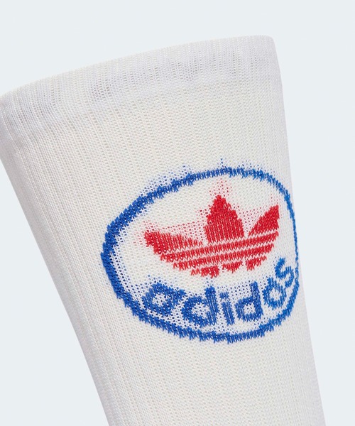 adidas(アディダス)の「adidas/アディダス HERI TREFOILS CREW SOCK トレフォイル クルーソックス 3足組 3足セット リブソックス クルー丈 ブランドロゴ メンズ レディース 2026年 夏 夏服(ソックス/靴下・メンズ・ホワイト/マルチ・S/M)」の8枚目の写真