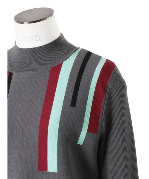UN3D.(アンスリード)の「MULTI STRIPE TURTLE KT / マルチストライプタートルニット(ニット/セーター・レディース・グレー/ブラック・36/38)」の8枚目の写真