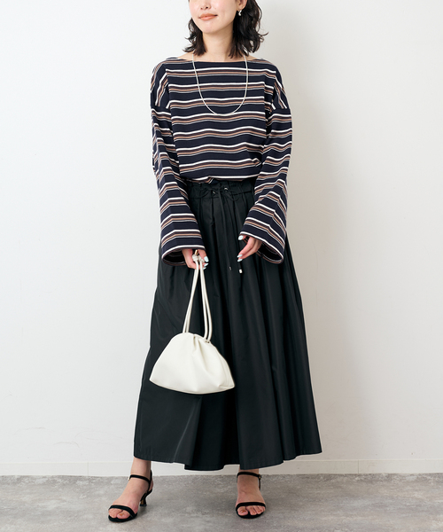 SLOBE IENA(スローブイエナ)の「マルチボーダーボートネックカットソー(Tシャツ/カットソー・レディース・ネイビー/ボルドー・FREE)」の3枚目の写真
