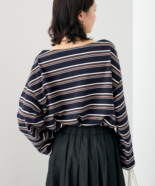 SLOBE IENA(スローブイエナ)の「マルチボーダーボートネックカットソー(Tシャツ/カットソー・レディース・ネイビー/ボルドー・FREE)」の7枚目の写真