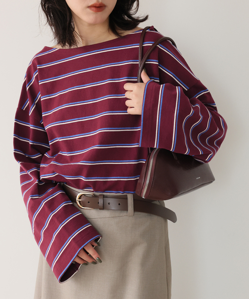 SLOBE IENA(スローブイエナ)の「マルチボーダーボートネックカットソー(Tシャツ/カットソー・レディース・ネイビー/ボルドー・FREE)」の11枚目の写真