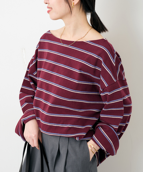 SLOBE IENA(スローブイエナ)の「マルチボーダーボートネックカットソー(Tシャツ/カットソー・レディース・ネイビー/ボルドー・FREE)」の19枚目の写真