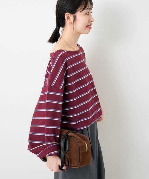 SLOBE IENA(スローブイエナ)の「マルチボーダーボートネックカットソー(Tシャツ/カットソー・レディース・ネイビー/ボルドー・FREE)」の20枚目の写真