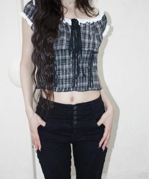 REINE NOIRE(レーヌノワール)の「noire check tops. / ノワール チェック トップス(シャツ/ブラウス・レディース・ブラック×ホワイト・FREE)」の18枚目の写真