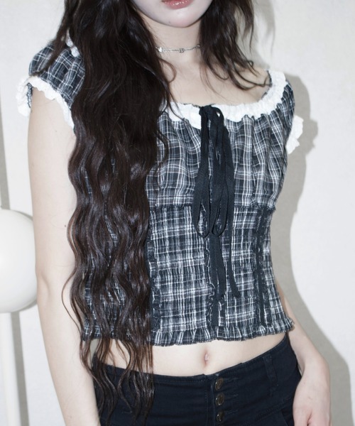 REINE NOIRE(レーヌノワール)の「noire check tops. / ノワール チェック トップス(シャツ/ブラウス・レディース・ブラック×ホワイト・FREE)」の19枚目の写真