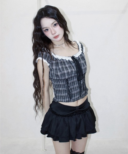 REINE NOIRE(レーヌノワール)の「noire check tops. / ノワール チェック トップス(シャツ/ブラウス・レディース・ブラック×ホワイト・FREE)」の21枚目の写真