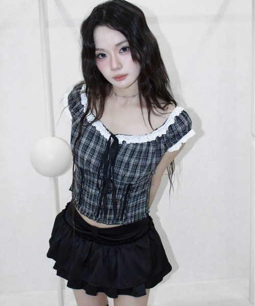 REINE NOIRE(レーヌノワール)の「noire check tops. / ノワール チェック トップス(シャツ/ブラウス・レディース・ブラック×ホワイト・FREE)」の22枚目の写真