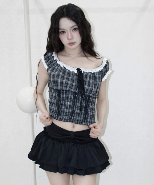 REINE NOIRE(レーヌノワール)の「noire check tops. / ノワール チェック トップス(シャツ/ブラウス・レディース・ブラック×ホワイト・FREE)」の14枚目の写真