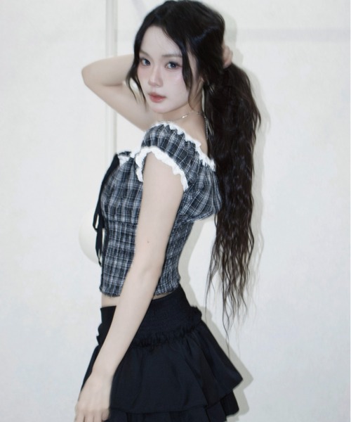 REINE NOIRE(レーヌノワール)の「noire check tops. / ノワール チェック トップス(シャツ/ブラウス・レディース・ブラック×ホワイト・FREE)」の15枚目の写真