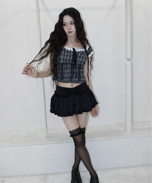 REINE NOIRE(レーヌノワール)の「noire check tops. / ノワール チェック トップス(シャツ/ブラウス・レディース・ブラック×ホワイト・FREE)」の7枚目の写真