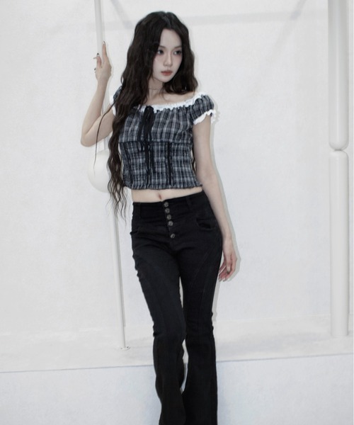 REINE NOIRE(レーヌノワール)の「noire check tops. / ノワール チェック トップス(シャツ/ブラウス・レディース・ブラック×ホワイト・FREE)」の8枚目の写真