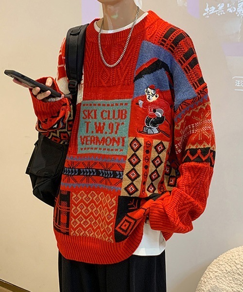 Ressaca(レサーカ)の「熊刺繍パッチワーク風ケーブルニット(ニット/セーター・メンズ・ブルー/レッド/アイボリー・L/M)」の21枚目の写真