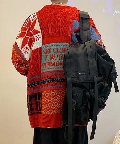 Ressaca(レサーカ)の「熊刺繍パッチワーク風ケーブルニット(ニット/セーター・メンズ・ブルー/レッド/アイボリー・L/M)」の14枚目の写真