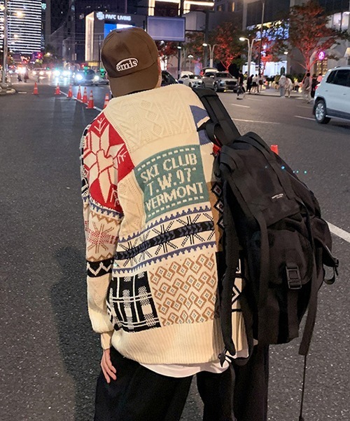 Ressaca(レサーカ)の「熊刺繍パッチワーク風ケーブルニット(ニット/セーター・メンズ・ブルー/レッド/アイボリー・L/M)」の18枚目の写真