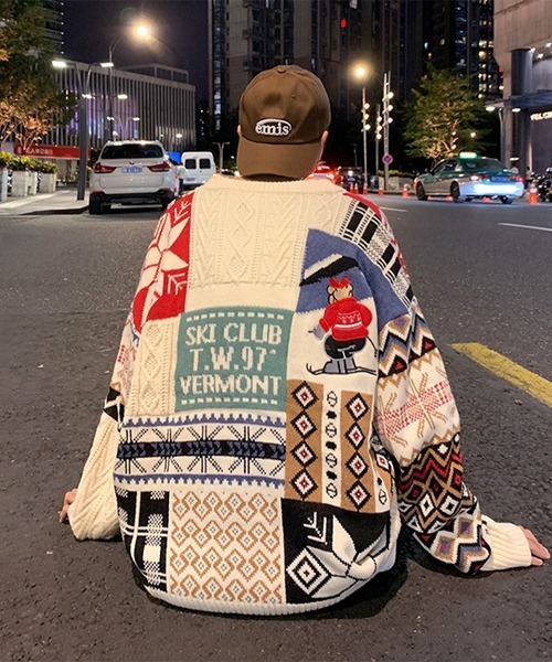 Ressaca(レサーカ)の「熊刺繍パッチワーク風ケーブルニット(ニット/セーター・メンズ・ブルー/レッド/アイボリー・L/M)」の17枚目の写真