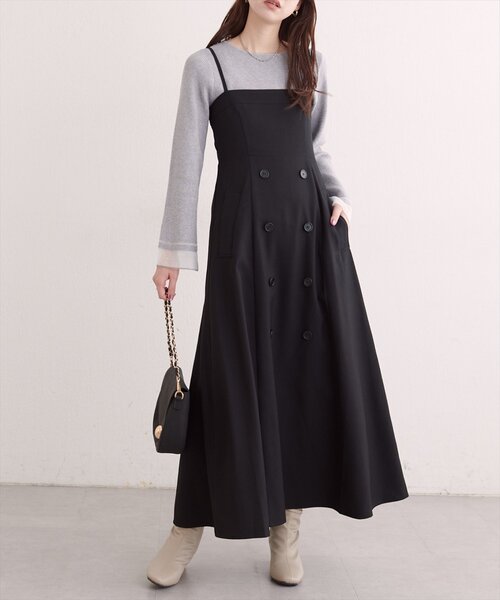 natural couture(ナチュラルクチュール)の「フロントボタンキャミワンピース(ワンピース・レディース・ブラウン/ブラック/ライトベージュ/チャコールグレー・FREE)」の2枚目の写真