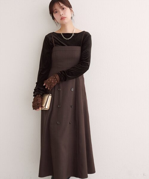 natural couture(ナチュラルクチュール)の「フロントボタンキャミワンピース(ワンピース・レディース・ブラウン/ブラック/ライトベージュ/チャコールグレー・FREE)」の17枚目の写真