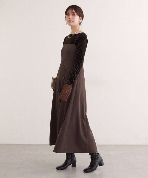 natural couture(ナチュラルクチュール)の「フロントボタンキャミワンピース(ワンピース・レディース・ブラウン/ブラック/ライトベージュ/チャコールグレー・FREE)」の21枚目の写真