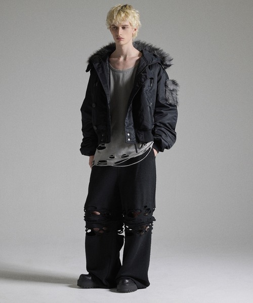 GRANCY(グランシー)の「【GRANCY】Distressed Zip Design Sweat Pants / ダメージジップデザインスウェットパンツ(スウェットパンツ・メンズ・グレー/ブラック・M/S/L)」の3枚目の写真