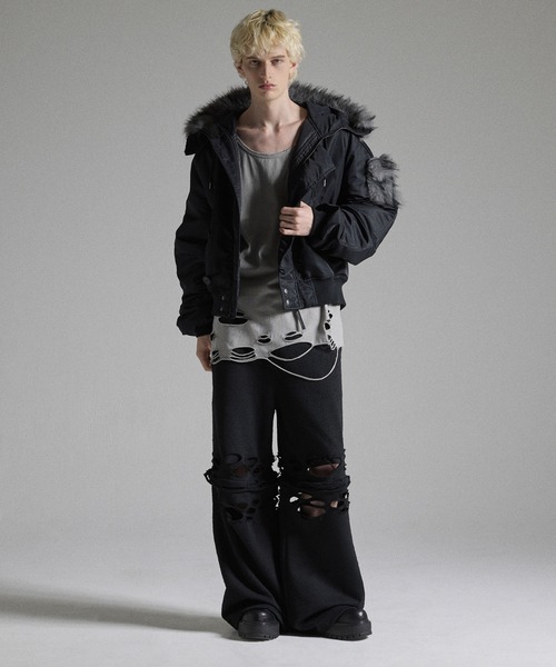 GRANCY(グランシー)の「【GRANCY】Distressed Zip Design Sweat Pants / ダメージジップデザインスウェットパンツ(スウェットパンツ・メンズ・グレー/ブラック・M/S/L)」の4枚目の写真