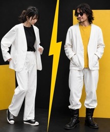 ノーカラージャケット+パンツセットアップ