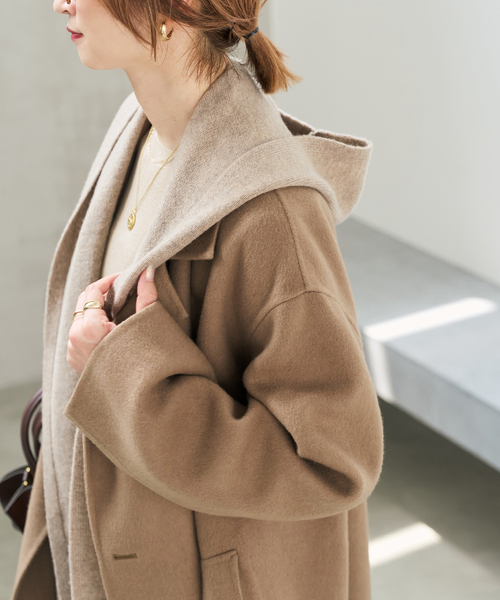 Spick & Span(スピックアンドスパン)の「ウールカシミヤフーディーストール(ストール/ショール・レディース・グレー/ブラウン/ベージュ系その他・FREE)」の3枚目の写真