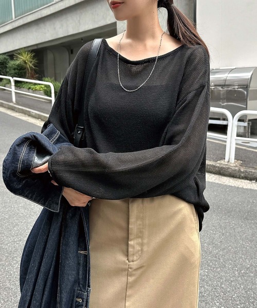 andme（アンドミー）の「透かし編み長袖ニットトップス（ニット/セーター・レディース・ブラウン/オフホワイト/ブラック・FREE）」の14枚目の写真