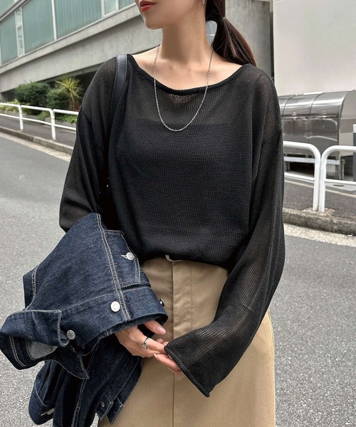 andme（アンドミー）の「透かし編み長袖ニットトップス（ニット/セーター・レディース・ブラウン/オフホワイト/ブラック・FREE）」の13枚目の写真