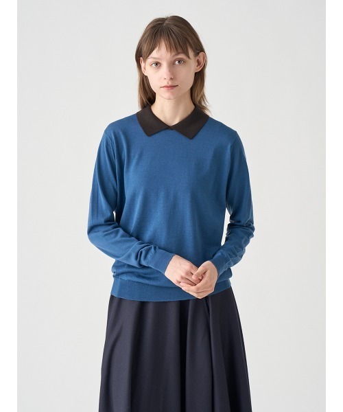 JOHN SMEDLEY(ジョンスメドレー)の「バイカラークレリック長袖ニットポロシャツ(ニット/セーター・レディース・その他・S/M)」の1枚目の写真