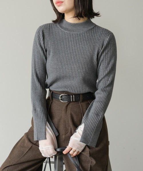 Bab(バブ)の「チュールレイヤードリブニットトップス(ハイネック)(ニット/セーター・レディース・ホワイト系その他/グレー系その他3/ブラウン/ブラック/ピンク/グレー・FREE)」の4枚目の写真