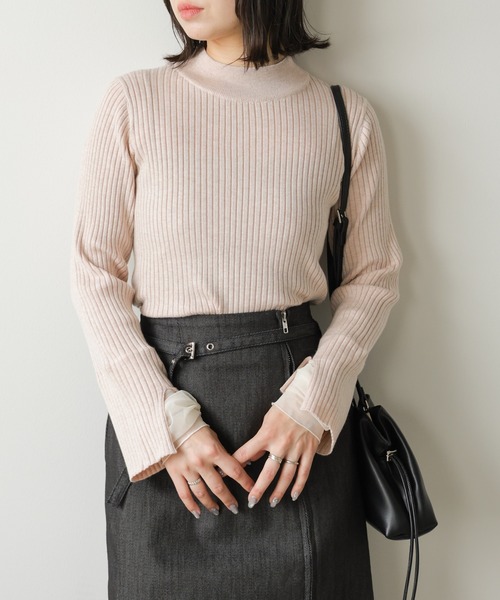Bab(バブ)の「チュールレイヤードリブニットトップス(ハイネック)(ニット/セーター・レディース・ホワイト系その他/グレー系その他3/ブラウン/ブラック/ピンク/グレー・FREE)」の6枚目の写真