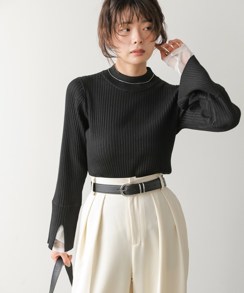 Bab(バブ)の「チュールレイヤードリブニットトップス(ハイネック)(ニット/セーター・レディース・ホワイト系その他/グレー系その他3/ブラウン/ブラック/ピンク/グレー・FREE)」の3枚目の写真