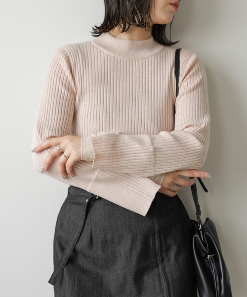 Bab(バブ)の「チュールレイヤードリブニットトップス(ハイネック)(ニット/セーター・レディース・ホワイト系その他/グレー系その他3/ブラウン/ブラック/ピンク/グレー・FREE)」の7枚目の写真
