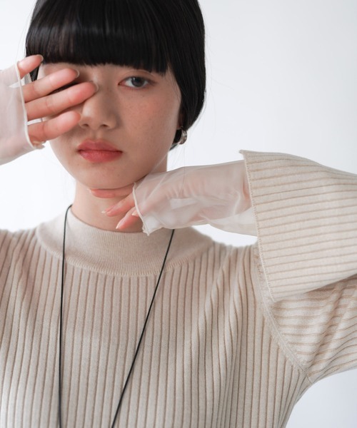 Bab(バブ)の「チュールレイヤードリブニットトップス(ハイネック)(ニット/セーター・レディース・ホワイト系その他/グレー系その他3/ブラウン/ブラック/ピンク/グレー・FREE)」の14枚目の写真