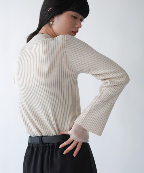 Bab(バブ)の「チュールレイヤードリブニットトップス(ハイネック)(ニット/セーター・レディース・ホワイト系その他/グレー系その他3/ブラウン/ブラック/ピンク/グレー・FREE)」の21枚目の写真