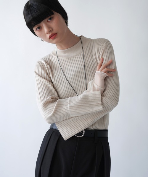 Bab(バブ)の「チュールレイヤードリブニットトップス(ハイネック)(ニット/セーター・レディース・ホワイト系その他/グレー系その他3/ブラウン/ブラック/ピンク/グレー・FREE)」の22枚目の写真