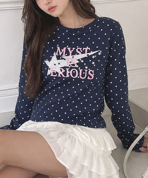 SPINNS(スピンズ)の「長袖カットソー/ドットロゴ/ガールズストリート(Tシャツ/カットソー・レディース・ネイビー/ミント/グレー/ブラウン・ONESIZE)」の4枚目の写真